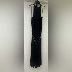 Michael Kors Black Maxi Dress with Gold Chain Detail